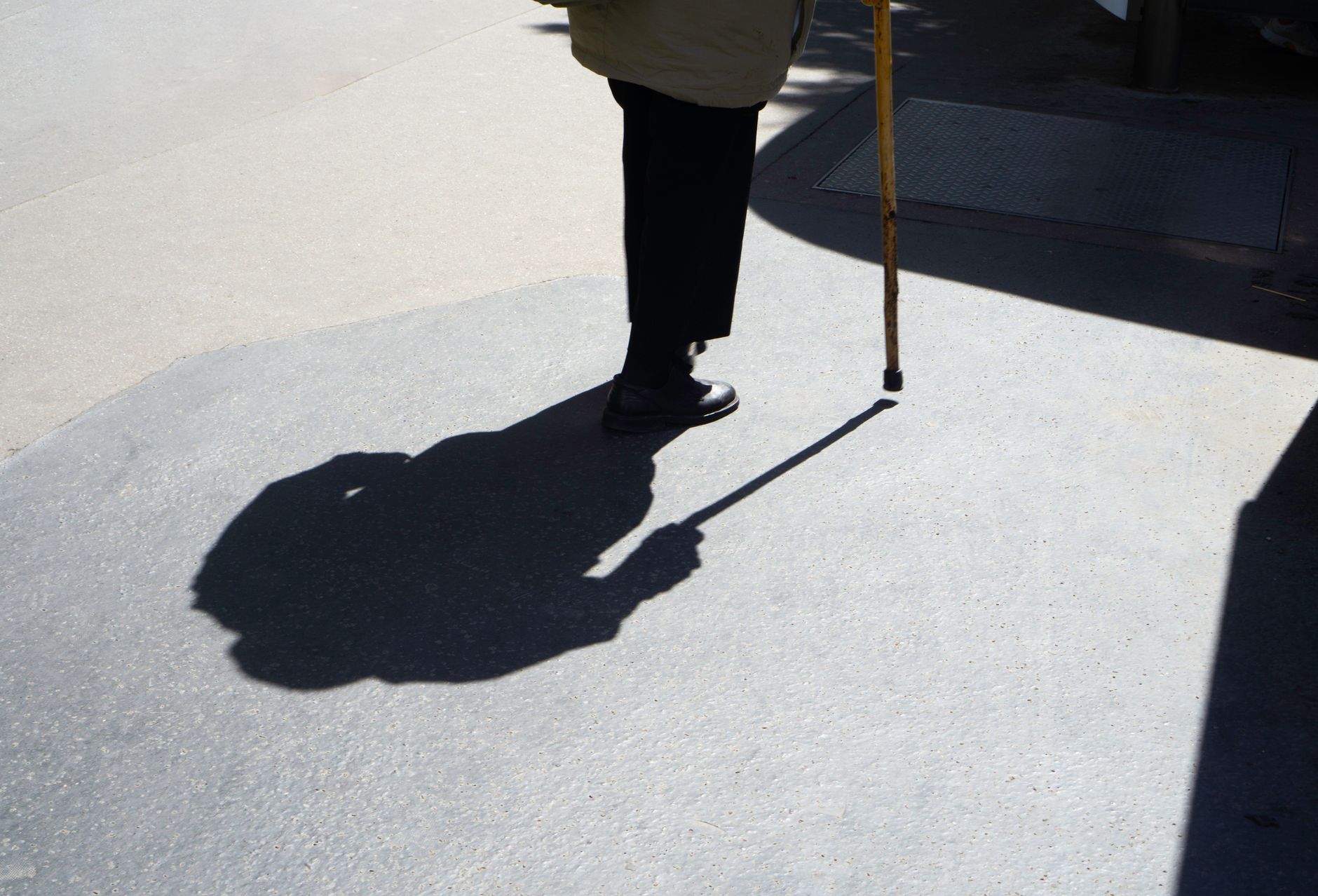 shadow of person with walking stick
