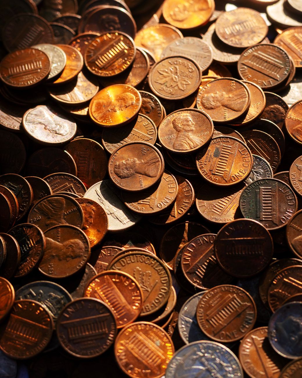 close up of a pile of coins